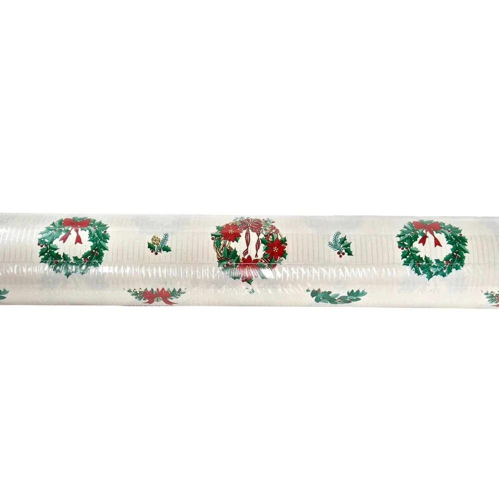 Hallmark Vintage Christmas Gift Wrap 37.5 Sq Ft Wreath Poinsettia Holiday Paper